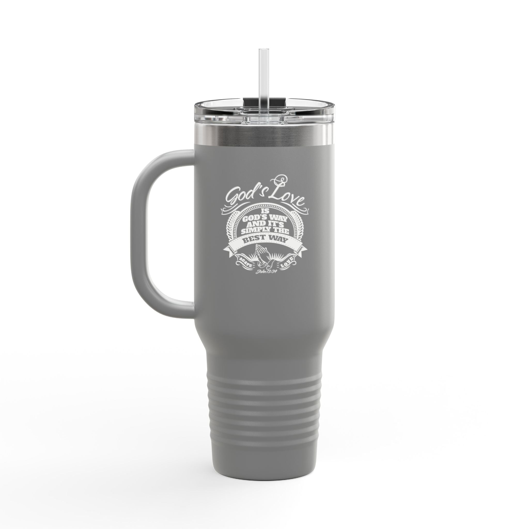 40oz Insulated Travel Mug — "God's Love" Inspirational Gospel Design
