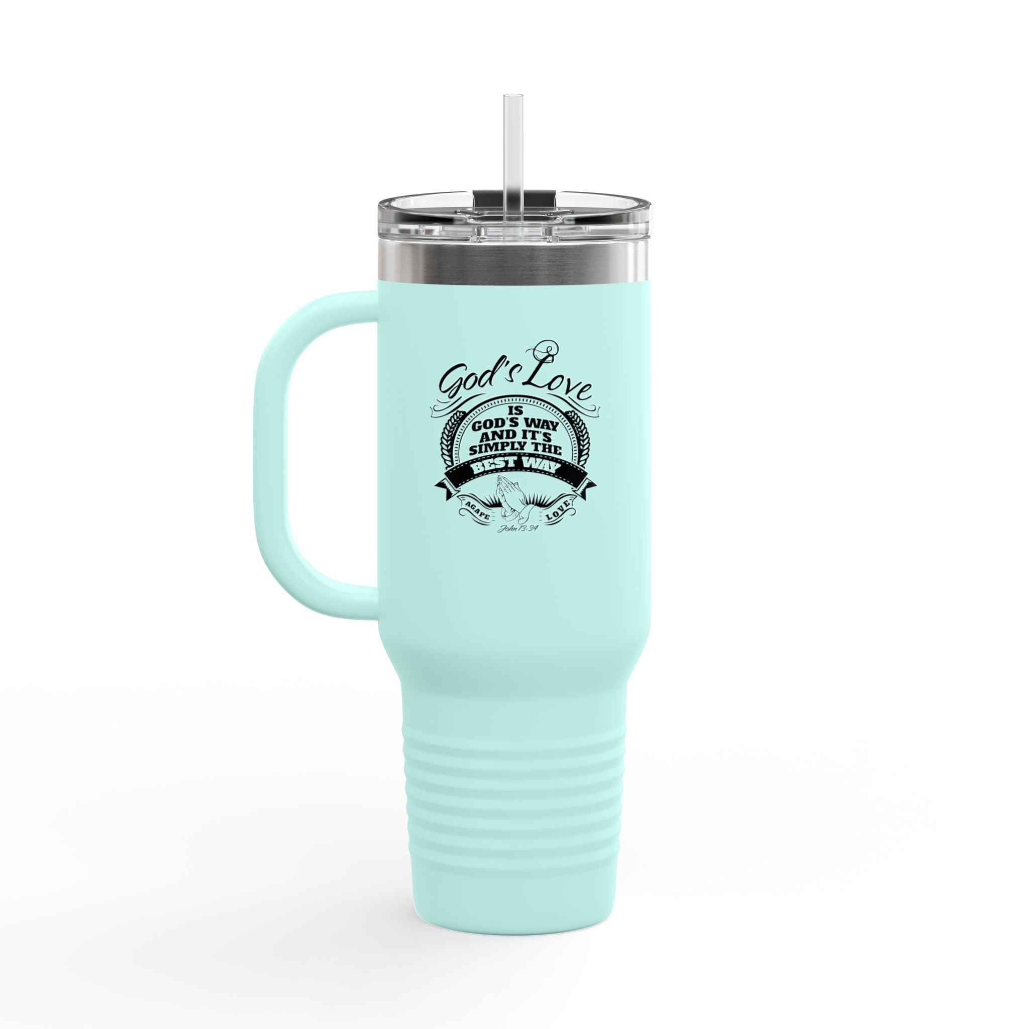40oz Insulated Travel Mug — "God's Love" Inspirational Gospel Design
