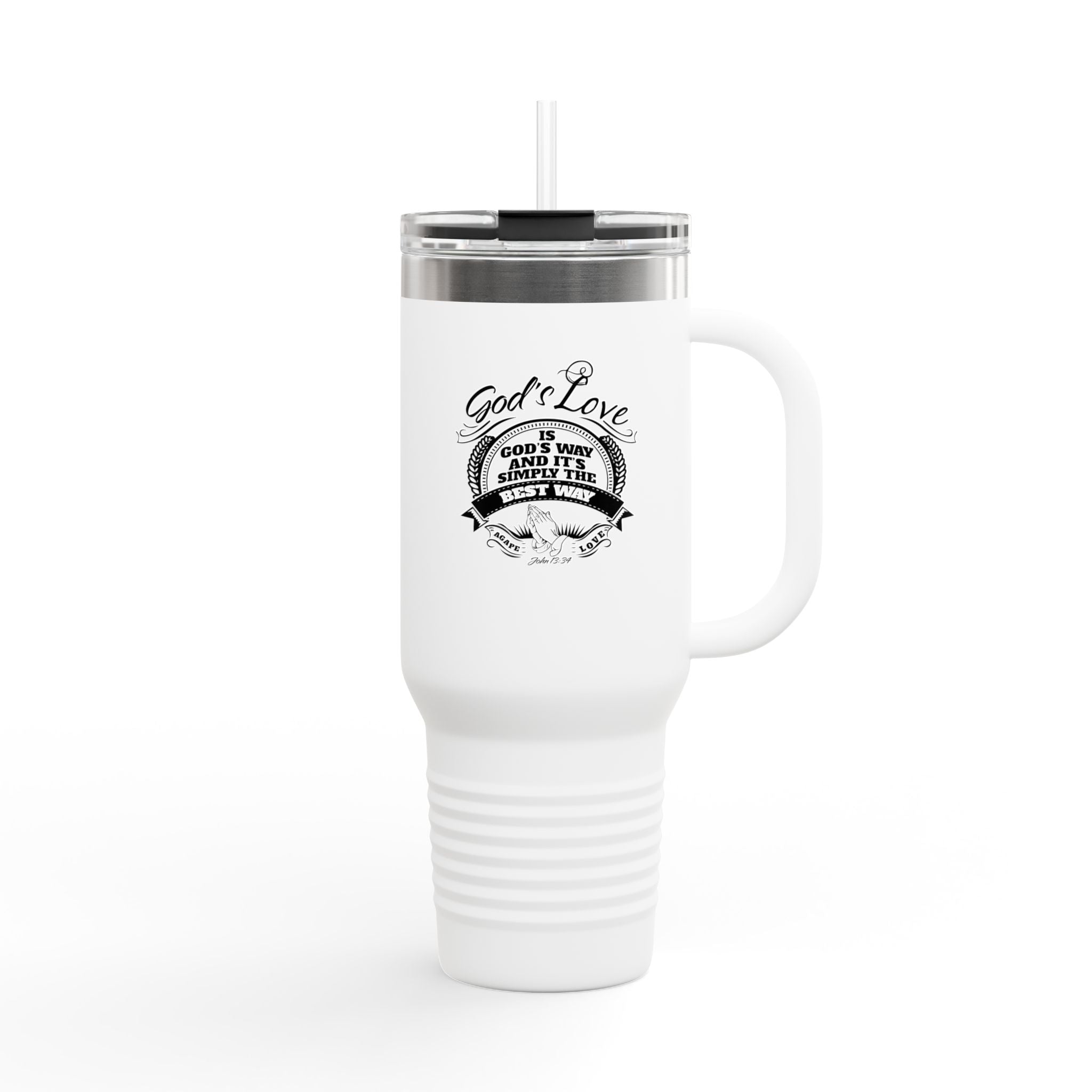 40oz Insulated Travel Mug — "God's Love" Inspirational Gospel Design