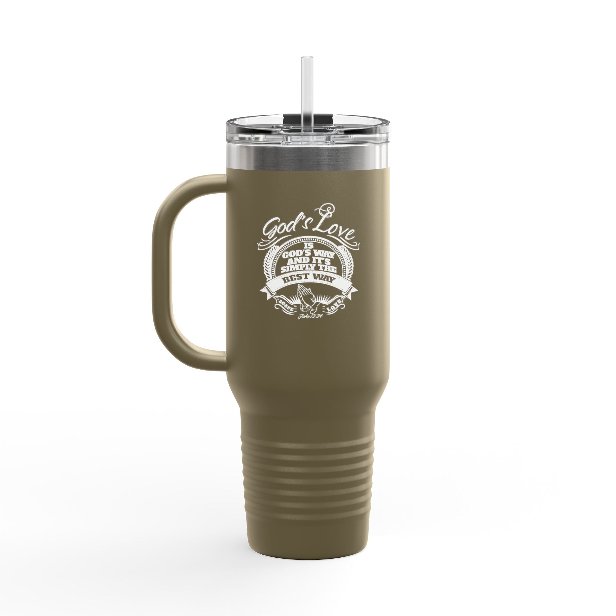 40oz Insulated Travel Mug — "God's Love" Inspirational Gospel Design