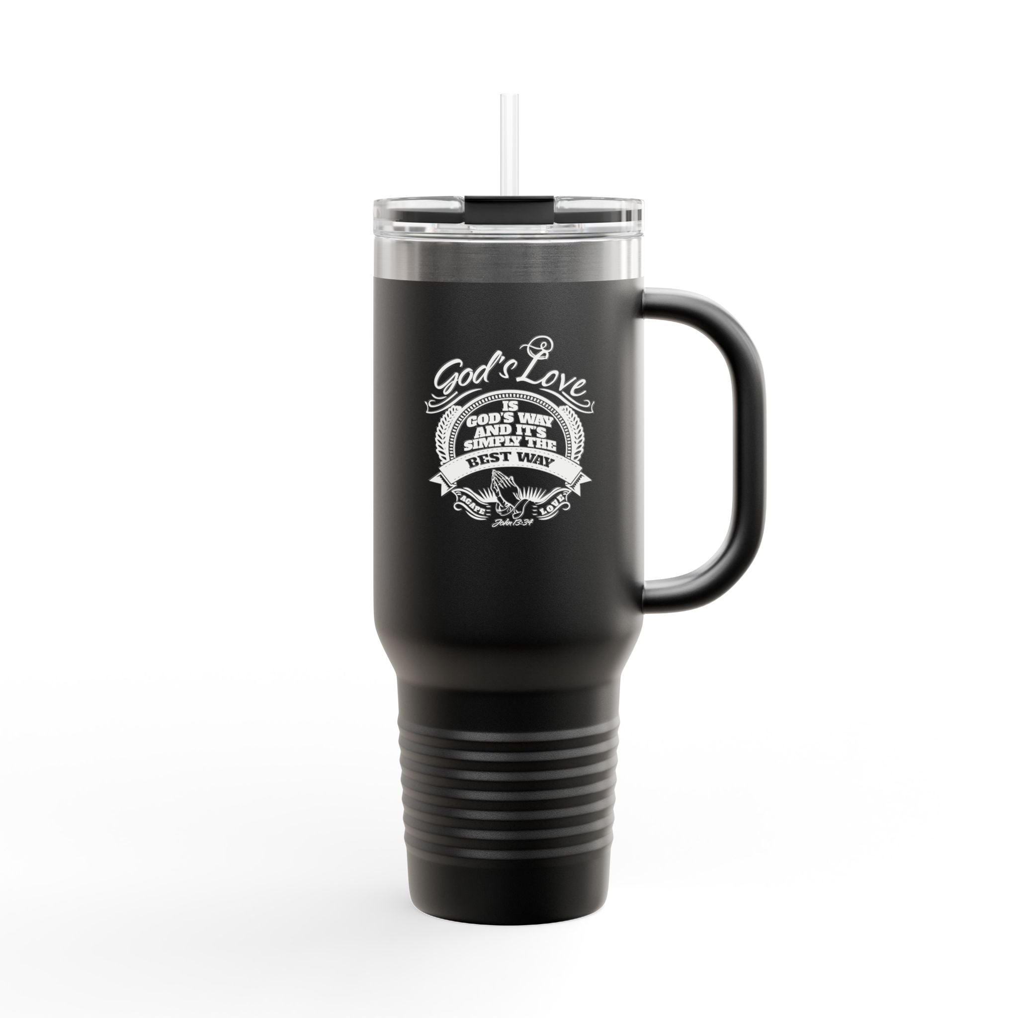 40oz Insulated Travel Mug — "God's Love" Inspirational Gospel Design