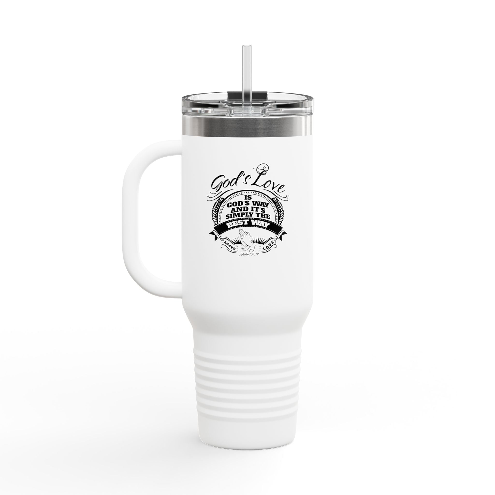 40oz Insulated Travel Mug — "God's Love" Inspirational Gospel Design